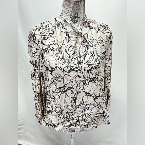 NORDSTROM Signature Cream abstract print balloon sleeve top size XXS. - Picture 9 of 14